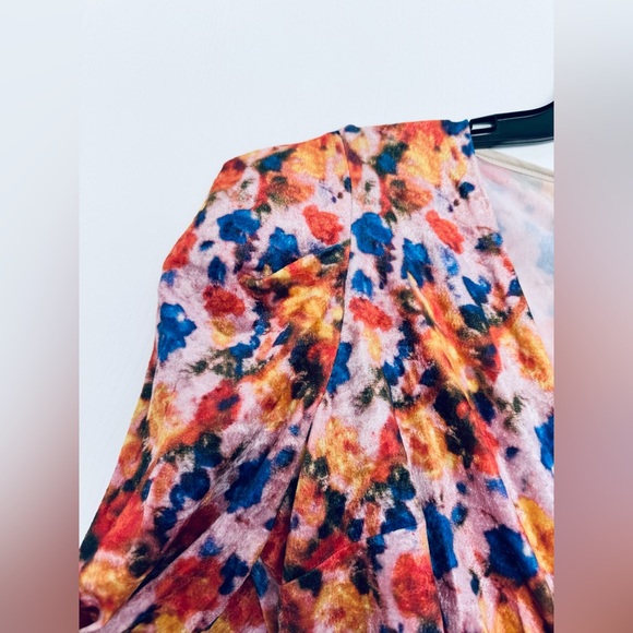 ISABEL MARANT Gilalbi ruched floral-print stretch-velvet midi dress orange US 10 - Picture 9 of 17